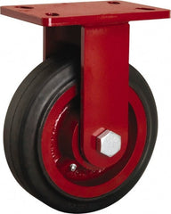 Hamilton - 8" Diam x 2-1/2" Wide x 10-1/8" OAH Top Plate Mount Rigid Caster - Rubber Mold on Cast Iron, 670 Lb Capacity, Straight Roller Bearing, 5 x 7" Plate - Exact Tooling