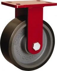 Hamilton - 8" Diam x 3" Wide x 10-1/8" OAH Top Plate Mount Rigid Caster - Polyurethane Mold onto Cast Iron Center, 3,250 Lb Capacity, Sealed Precision Ball Bearing, 5 x 7" Plate - Exact Tooling