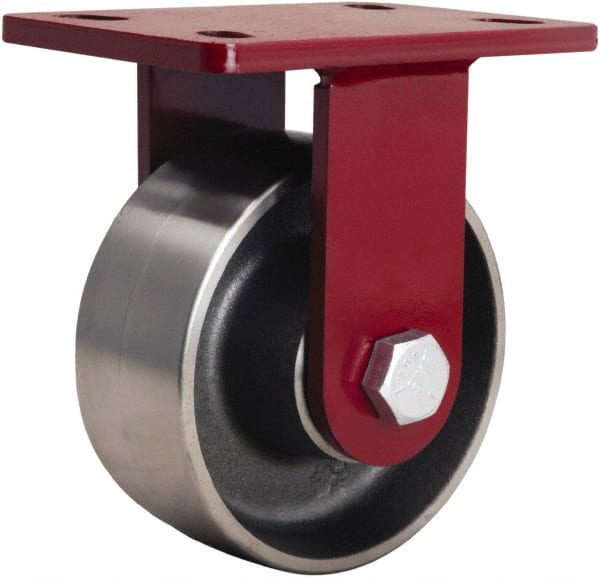 Hamilton - 6" Diam x 2-1/2" Wide x 7-1/2" OAH Top Plate Mount Rigid Caster - Forged Steel, 2,200 Lb Capacity, Tapered Roller Bearing, 5 x 7" Plate - Exact Tooling