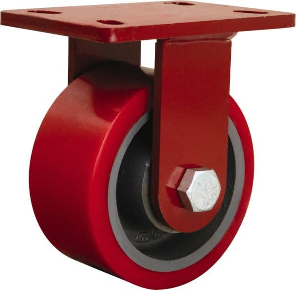 Hamilton - 6" Diam x 3" Wide x 7-1/2" OAH Top Plate Mount Rigid Caster - Polyurethane Mold onto Cast Iron Center, 2,200 Lb Capacity, Tapered Roller Bearing, 5 x 7" Plate - Exact Tooling