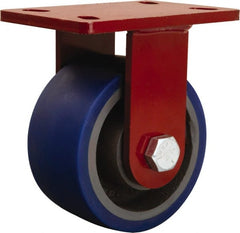 Hamilton - 6" Diam x 3" Wide x 7-1/2" OAH Top Plate Mount Rigid Caster - Polyurethane Mold onto Cast Iron Center, 1,800 Lb Capacity, Tapered Roller Bearing, 5 x 7" Plate - Exact Tooling