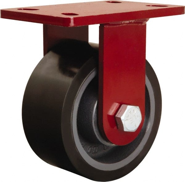 Hamilton - 6" Diam x 3" Wide x 7-1/2" OAH Top Plate Mount Rigid Caster - Polyurethane Mold onto Cast Iron Center, 2,860 Lb Capacity, Sealed Precision Ball Bearing, 5 x 7" Plate - Exact Tooling