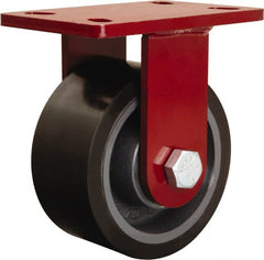 Hamilton - 6" Diam x 3" Wide x 7-1/2" OAH Top Plate Mount Rigid Caster - Polyurethane Mold onto Cast Iron Center, 2,200 Lb Capacity, Tapered Roller Bearing, 5 x 7" Plate - Exact Tooling