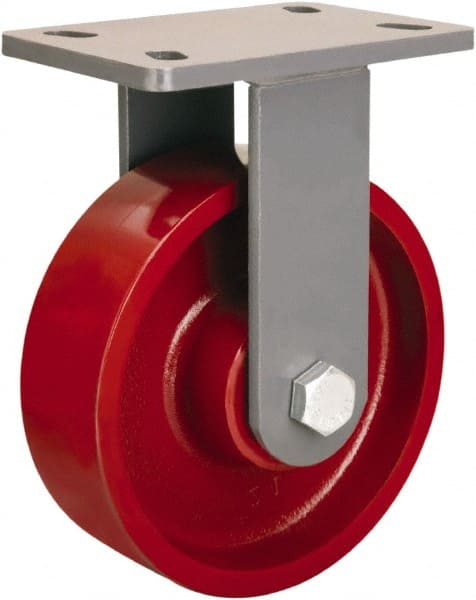 Hamilton - 8" Diam x 2-1/2" Wide x 10-1/4" OAH Top Plate Mount Rigid Caster - Cast Iron, 2,400 Lb Capacity, Straight Roller Bearing, 5 x 7" Plate - Exact Tooling
