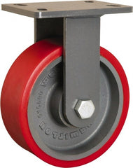 Hamilton - 8" Diam x 3" Wide x 10-1/4" OAH Top Plate Mount Rigid Caster - Polyurethane Mold onto Cast Iron Center, 2,400 Lb Capacity, Tapered Roller Bearing, 5 x 7" Plate - Exact Tooling