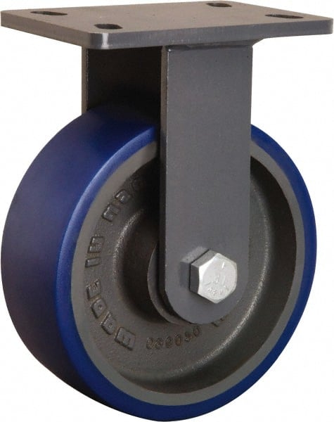 Hamilton - 8" Diam x 3" Wide x 10-1/4" OAH Top Plate Mount Rigid Caster - Polyurethane Mold onto Cast Iron Center, 2,000 Lb Capacity, Tapered Roller Bearing, 5 x 7" Plate - Exact Tooling