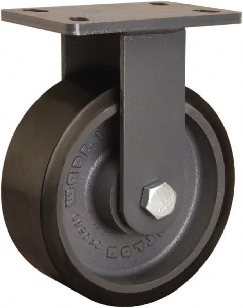 Hamilton - 8" Diam x 3" Wide x 10-1/4" OAH Top Plate Mount Rigid Caster - Polyurethane Mold onto Cast Iron Center, 2,400 Lb Capacity, Sealed Precision Ball Bearing, 5 x 7" Plate - Exact Tooling