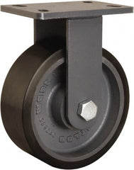 Hamilton - 8" Diam x 3" Wide x 10-1/4" OAH Top Plate Mount Rigid Caster - Polyurethane Mold onto Cast Iron Center, 2,400 Lb Capacity, Sealed Precision Ball Bearing, 5 x 7" Plate - Exact Tooling