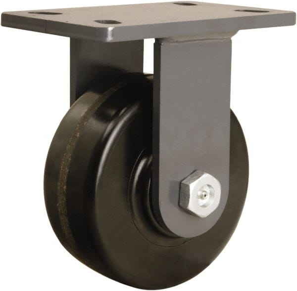 Hamilton - 6" Diam x 2-1/2" Wide x 7-3/4" OAH Top Plate Mount Rigid Caster - Phenolic, 1,800 Lb Capacity, Straight Roller Bearing, 5 x 7" Plate - Exact Tooling