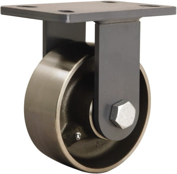 Hamilton - 6" Diam x 2-1/2" Wide x 7-3/4" OAH Top Plate Mount Rigid Caster - Forged Steel, 2,400 Lb Capacity, Straight Roller Bearing, 5 x 7" Plate - Exact Tooling