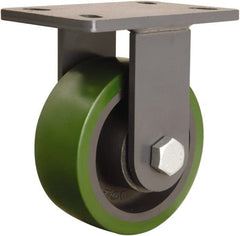 Hamilton - 6" Diam x 2-1/2" Wide x 7-3/4" OAH Top Plate Mount Rigid Caster - Polyurethane Mold onto Cast Iron Center, 1,600 Lb Capacity, Sealed Precision Ball Bearing, 5 x 7" Plate - Exact Tooling