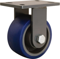 Hamilton - 6" Diam x 3" Wide x 7-3/4" OAH Top Plate Mount Rigid Caster - Polyurethane Mold onto Cast Iron Center, 1,800 Lb Capacity, Sealed Precision Ball Bearing, 5 x 7" Plate - Exact Tooling