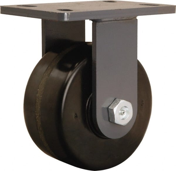 Hamilton - 6" Diam x 3" Wide x 7-3/4" OAH Top Plate Mount Rigid Caster - Phenolic, 2,200 Lb Capacity, Straight Roller Bearing, 5 x 7" Plate - Exact Tooling