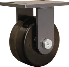 Hamilton - 6" Diam x 3" Wide x 7-3/4" OAH Top Plate Mount Rigid Caster - Phenolic, 2,200 Lb Capacity, Straight Roller Bearing, 5 x 7" Plate - Exact Tooling