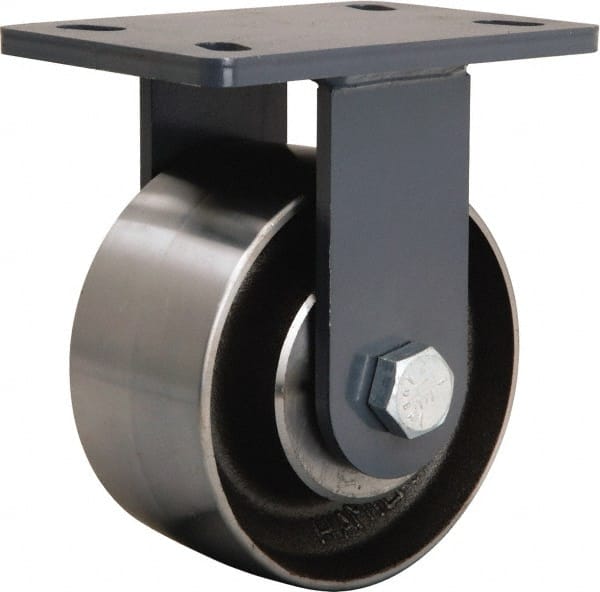 Hamilton - 6" Diam x 3" Wide x 7-3/4" OAH Top Plate Mount Rigid Caster - Forged Steel, 2,400 Lb Capacity, Sealed Precision Ball Bearing, 5 x 7" Plate - Exact Tooling