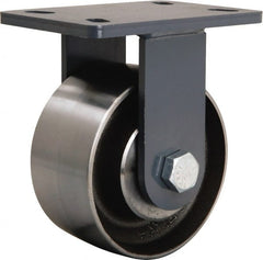 Hamilton - 6" Diam x 3" Wide x 7-3/4" OAH Top Plate Mount Rigid Caster - Forged Steel, 2,400 Lb Capacity, Tapered Roller Bearing, 5 x 7" Plate - Exact Tooling