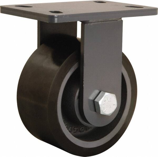 Hamilton - 6" Diam x 3" Wide x 7-3/4" OAH Top Plate Mount Rigid Caster - Polyurethane Mold onto Cast Iron Center, 2,200 Lb Capacity, Sealed Precision Ball Bearing, 5 x 7" Plate - Exact Tooling