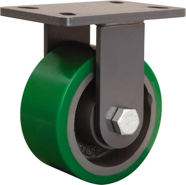 Hamilton - 6" Diam x 3" Wide x 7-3/4" OAH Top Plate Mount Rigid Caster - Polyurethane Mold onto Cast Iron Center, 2,200 Lb Capacity, Sealed Precision Ball Bearing, 5 x 7" Plate - Exact Tooling