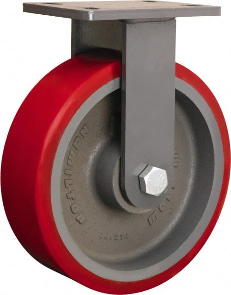 Hamilton - 10" Diam x 3" Wide x 12-1/16" OAH Top Plate Mount Rigid Caster - Polyurethane Mold onto Cast Iron Center, 2,400 Lb Capacity, Sealed Precision Ball Bearing, 5 x 7" Plate - Exact Tooling