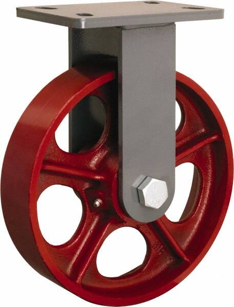 Hamilton - 10" Diam x 2-1/2" Wide x 12-1/16" OAH Top Plate Mount Rigid Caster - Cast Iron, 2,400 Lb Capacity, Straight Roller Bearing, 5 x 7" Plate - Exact Tooling