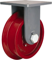 Hamilton - 10" Diam x 3-7/64" Wide x 12-1/2" OAH Top Plate Mount Rigid Caster - Iron, 5,400 Lb Capacity, Tapered Roller Bearing, 6-1/2 x 7-1/2" Plate - Exact Tooling