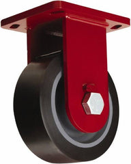 Hamilton - 8" Diam x 3" Wide x 10-1/2" OAH Top Plate Mount Rigid Caster - Polyurethane Mold on Forged Steel, 4,550 Lb Capacity, Tapered Roller Bearing, 6-1/2 x 7-1/2" Plate - Exact Tooling