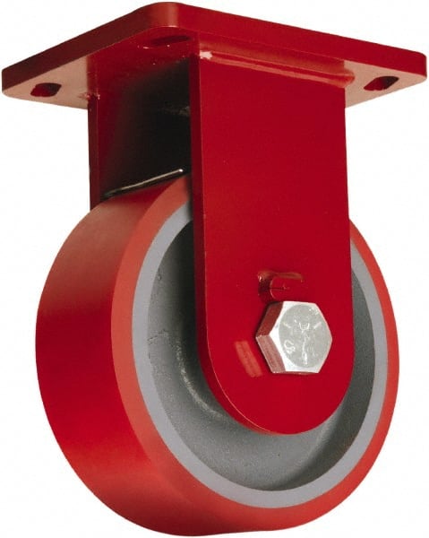 Hamilton - 8" Diam x 3" Wide x 10-1/2" OAH Top Plate Mount Rigid Caster - Polyurethane Mold onto Cast Iron Center, 3,000 Lb Capacity, Sealed Precision Ball Bearing, 6-1/2 x 7-1/2" Plate - Exact Tooling