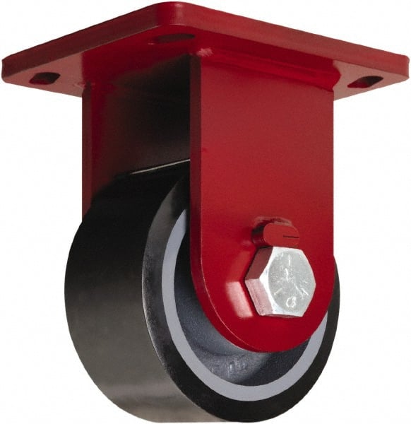Hamilton - 8" Diam x 3" Wide x 10-1/2" OAH Top Plate Mount Rigid Caster - Polyurethane Mold onto Cast Iron Center, 3,250 Lb Capacity, Sealed Precision Ball Bearing, 6-1/2 x 7-1/2" Plate - Exact Tooling