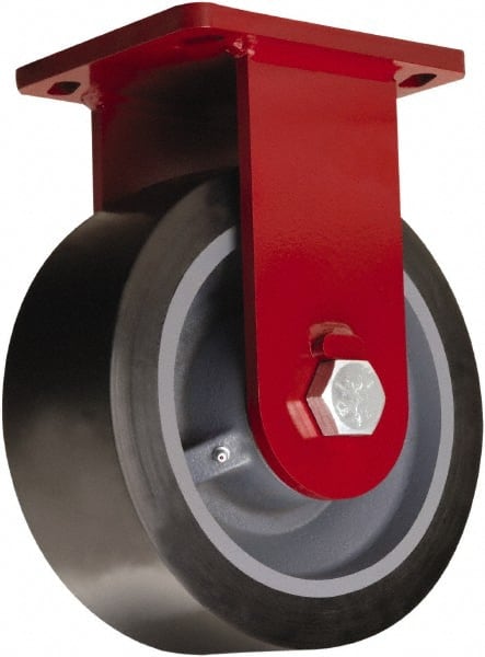 Hamilton - 12" Diam x 4" Wide x 15-1/2" OAH Top Plate Mount Rigid Caster - Polyurethane Mold on Forged Steel, 7,800 Lb Capacity, Tapered Roller Bearing, 6-1/2 x 7-1/2" Plate - Exact Tooling