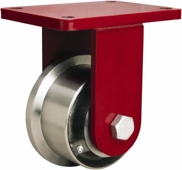Hamilton - 5" Diam x 2-11/16" Wide x 8" OAH Top Plate Mount Rigid Caster - Iron, 4,300 Lb Capacity, Tapered Roller Bearing, 6-1/2 x 7-1/2" Plate - Exact Tooling