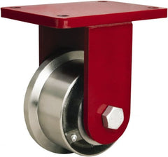Hamilton - 5" Diam x 2-11/16" Wide x 8" OAH Top Plate Mount Rigid Caster - Iron, 4,300 Lb Capacity, Tapered Roller Bearing, 5-1/2 x 7-1/2" Plate - Exact Tooling