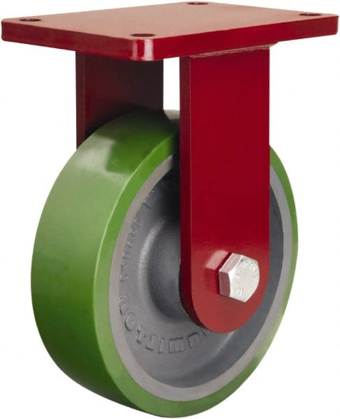 Hamilton - 8" Diam x 2-1/2" Wide x 10-1/2" OAH Top Plate Mount Rigid Caster - Polyurethane Mold onto Cast Iron Center, 2,000 Lb Capacity, Sealed Precision Ball Bearing, 5-1/2 x 7-1/2" Plate - Exact Tooling