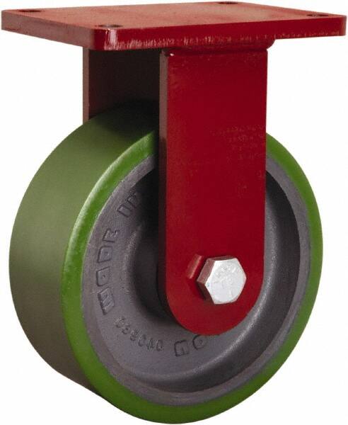 Hamilton - 8" Diam x 3" Wide x 10-1/2" OAH Top Plate Mount Rigid Caster - Polyurethane Mold onto Cast Iron Center, 2,500 Lb Capacity, Tapered Roller Bearing, 5-1/2 x 7-1/2" Plate - Exact Tooling