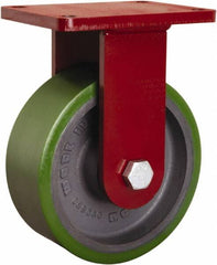 Hamilton - 8" Diam x 3" Wide x 10-1/2" OAH Top Plate Mount Rigid Caster - Polyurethane Mold onto Cast Iron Center, 2,500 Lb Capacity, Tapered Roller Bearing, 5-1/2 x 7-1/2" Plate - Exact Tooling