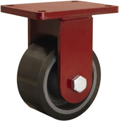 Hamilton - 6" Diam x 3" Wide x 8-1/2" OAH Top Plate Mount Rigid Caster - Polyurethane Mold onto Cast Iron Center, 2,860 Lb Capacity, Tapered Roller Bearing, 5-1/2 x 7-1/2" Plate - Exact Tooling