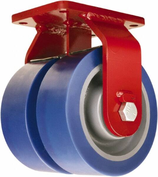 Hamilton - 8" Diam x 3" Wide x 10-1/2" OAH Top Plate Mount Dual Rigid Caster - Polyurethane Mold on Forged Steel, 7,000 Lb Capacity, Tapered Roller Bearing, 5-1/2 x 7-1/2" Plate - Exact Tooling