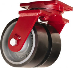 Hamilton - 8" Diam x 3" Wide x 10-1/2" OAH Top Plate Mount Dual Rigid Caster - Polyurethane Mold onto Cast Iron Center, 6,500 Lb Capacity, Sealed Precision Ball Bearing, 5-1/2 x 7-1/2" Plate - Exact Tooling