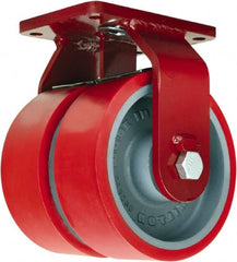 Hamilton - 12" Diam x 3" Wide x 14-1/2" OAH Top Plate Mount Dual Rigid Caster - Polyurethane Mold onto Cast Iron Center, 7,000 Lb Capacity, Tapered Roller Bearing, 5-1/2 x 7-1/2" Plate - Exact Tooling