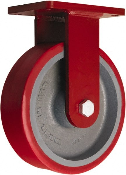 Hamilton - 10" Diam x 3" Wide x 12-1/2" OAH Top Plate Mount Rigid Caster - Polyurethane Mold onto Cast Iron Center, 3,600 Lb Capacity, Sealed Precision Ball Bearing, 5-1/2 x 7-1/2" Plate - Exact Tooling