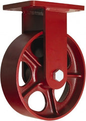 Hamilton - 10" Diam x 3" Wide x 12-1/2" OAH Top Plate Mount Rigid Caster - Cast Iron, 2,600 Lb Capacity, Tapered Roller Bearing, 5-1/2 x 7-1/2" Plate - Exact Tooling