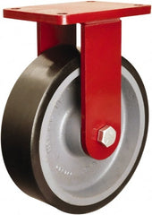 Hamilton - 10" Diam x 3" Wide x 12-1/2" OAH Top Plate Mount Rigid Caster - Polyurethane Mold onto Cast Iron Center, 3,900 Lb Capacity, Tapered Roller Bearing, 5-1/2 x 7-1/2" Plate - Exact Tooling