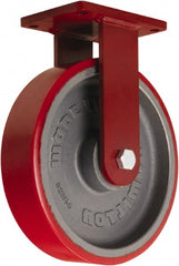 Hamilton - 12" Diam x 3" Wide x 14-1/2" OAH Top Plate Mount Rigid Caster - Polyurethane Mold onto Cast Iron Center, 4,200 Lb Capacity, Tapered Roller Bearing, 5-1/2 x 7-1/2" Plate - Exact Tooling