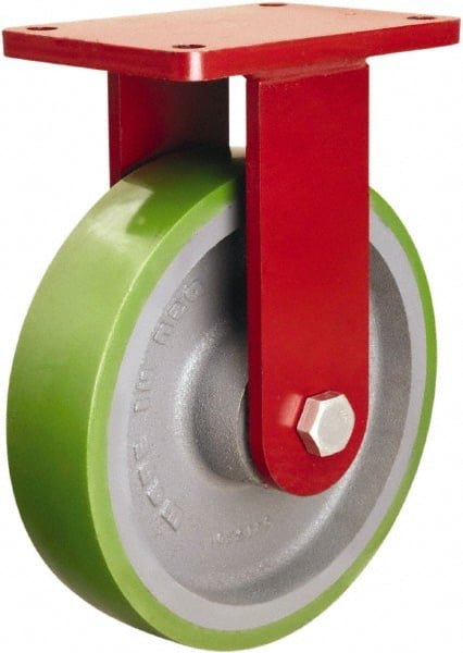 Hamilton - 10" Diam x 2-1/2" Wide x 12-1/2" OAH Top Plate Mount Rigid Caster - Polyurethane Mold onto Cast Iron Center, 2,500 Lb Capacity, Sealed Precision Ball Bearing, 5-1/2 x 7-1/2" Plate - Exact Tooling