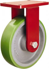 Hamilton - 10" Diam x 2-1/2" Wide x 12-1/2" OAH Top Plate Mount Rigid Caster - Polyurethane Mold onto Cast Iron Center, 2,500 Lb Capacity, Tapered Roller Bearing, 5-1/2 x 7-1/2" Plate - Exact Tooling