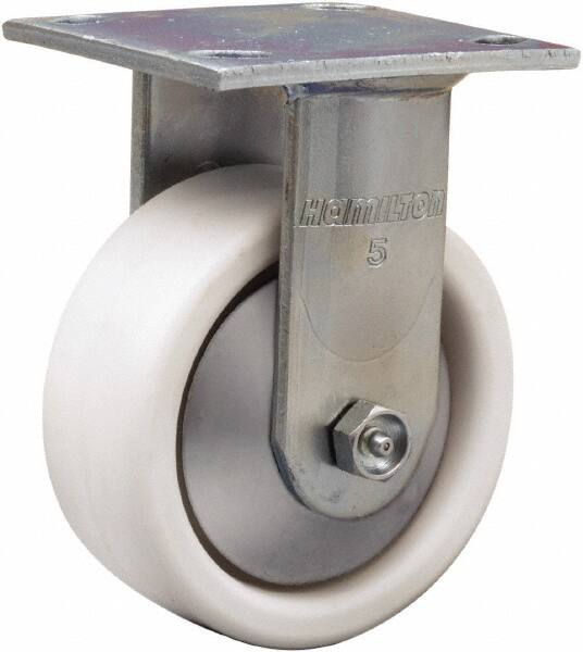 Hamilton - 5" Diam x 2" Wide x 6-1/2" OAH Top Plate Mount Rigid Caster - Polyolefin, 650 Lb Capacity, Delrin Bearing, 4 x 4-1/2" Plate - Exact Tooling