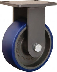 Hamilton - 8" Diam x 3" Wide x 10-1/2" OAH Top Plate Mount Rigid Caster - Polyurethane Mold onto Cast Iron Center, 2,000 Lb Capacity, Sealed Precision Ball Bearing, 5-1/4 x 7-1/4" Plate - Exact Tooling