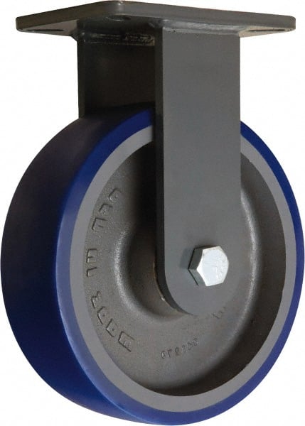 Hamilton - 10" Diam x 3" Wide x 12-1/2" OAH Top Plate Mount Rigid Caster - Polyurethane Mold onto Cast Iron Center, 2,400 Lb Capacity, Precision Tapered Roller Bearing, 5-1/4 x 7-1/4" Plate - Exact Tooling