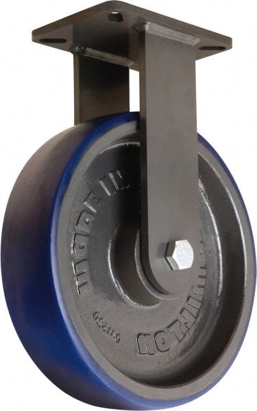 Hamilton - 12" Diam x 3" Wide x 15-1/2" OAH Top Plate Mount Rigid Caster - Polyurethane Mold onto Cast Iron Center, 2,800 Lb Capacity, Precision Tapered Roller Bearing, 5-1/4 x 7-1/4" Plate - Exact Tooling