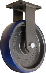 Hamilton - 12" Diam x 3" Wide x 15-1/2" OAH Top Plate Mount Rigid Caster - Polyurethane Mold onto Cast Iron Center, 2,800 Lb Capacity, Precision Tapered Roller Bearing, 5-1/4 x 7-1/4" Plate - Exact Tooling