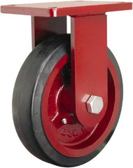 Hamilton - 8" Diam x 2-1/2" Wide x 10-1/2" OAH Top Plate Mount Rigid Caster - Rubber Mold on Cast Iron, 670 Lb Capacity, Precision Tapered Roller Bearing, 5-1/2 x 7-1/2" Plate - Exact Tooling